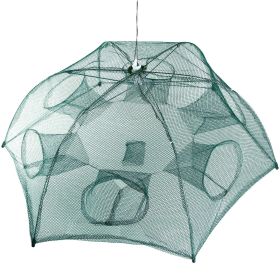 Fishing Trap Net Portable Folded Fishing Bait Trap Shrimp Minnow Crab Bait Net 6 Sides 6 Holes Crayfish Cast Mesh Trap Automatic (Color: Green)