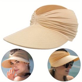 Wide Brim Sun Protection Hat; Visor Hat; Breathable Empty Top Sun Hat; Scallop Cap For Beach Outdoor; Women's Hat & Caps (Color: Beige Color)