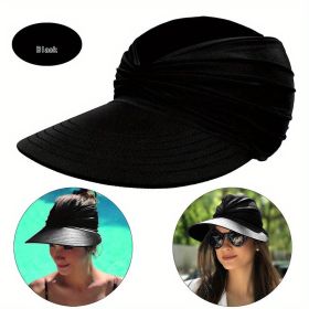 Wide Brim Sun Protection Hat; Visor Hat; Breathable Empty Top Sun Hat; Scallop Cap For Beach Outdoor; Women's Hat & Caps (Color: Black)